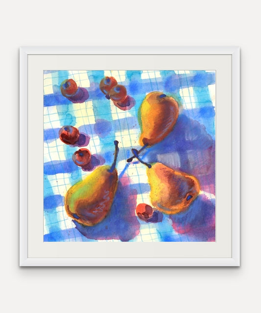 Pears Cherries Picnic Original Watercolour